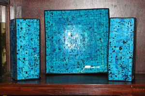 Two Square Shaped Vases with Plate