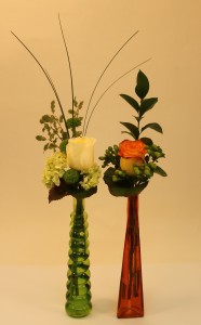 Bottle bud vases green and orange