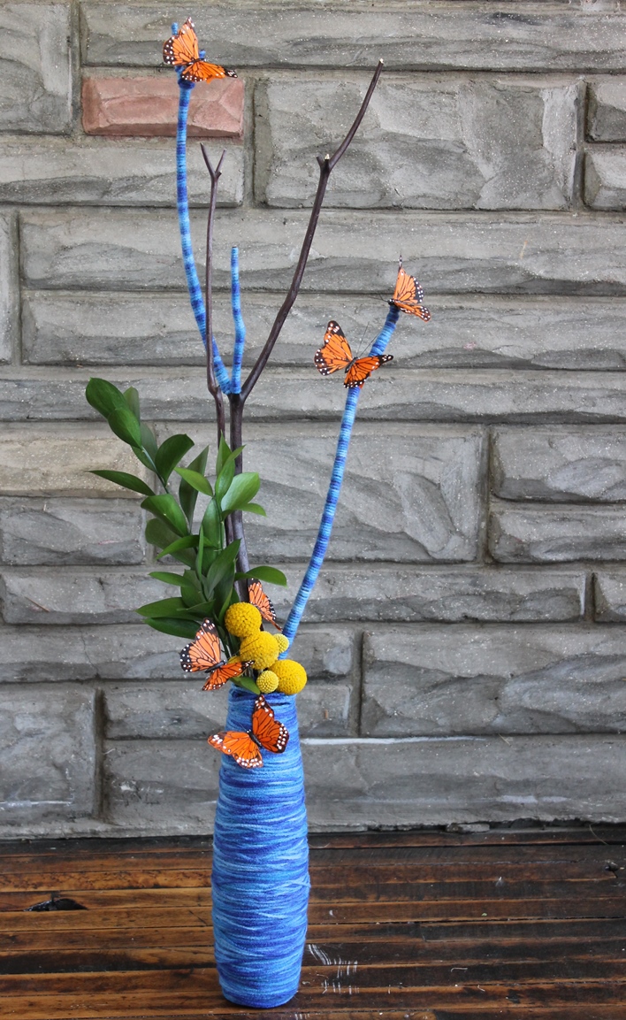Yarnwrapped vases with butterflies Martin's, the Flower People