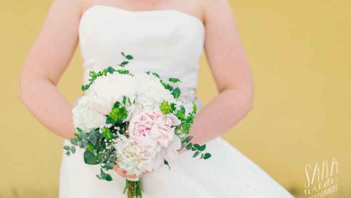 peonies, hydrangeas and soft greens in a bridal bouquet